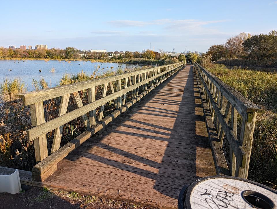 Wooden bridge over the mill creek marsh.